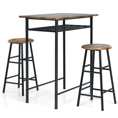 3 Pieces Bar Table Set with 2 Stools Teak-Rustic Brown - Relaxacare