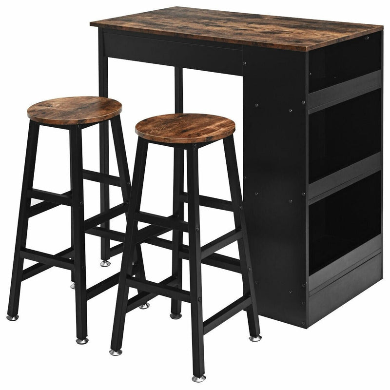 3 Pieces Bar Table Set with Storage - Relaxacare