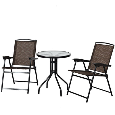 3 Pieces Bistro Patio Garden Furniture Set of Round Table and Folding Chairs - Relaxacare
