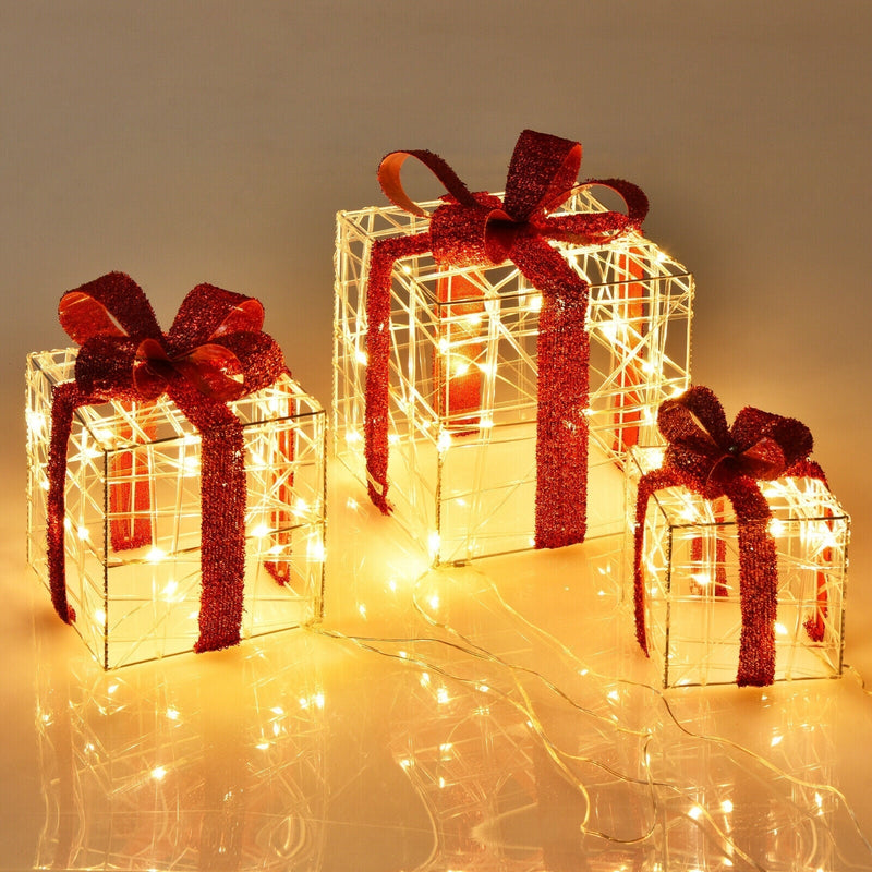 3 Pieces Christmas Lighted Gift Boxes Decorations with 60 LED Lights for Indoor and Outdoor - Relaxacare