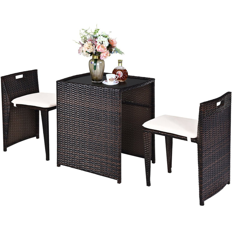 3 Pieces Cushioned Outdoor Wicker Patio Set with No Assembly Needed - Relaxacare