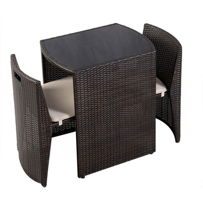 3 Pieces Cushioned Wicker Patio Bistro Set with No Assembly Needed - Relaxacare
