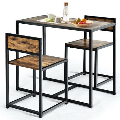 3 Pieces Dining Set Compact Table and 2 Chair with Metal Frame for Small Space - Relaxacare