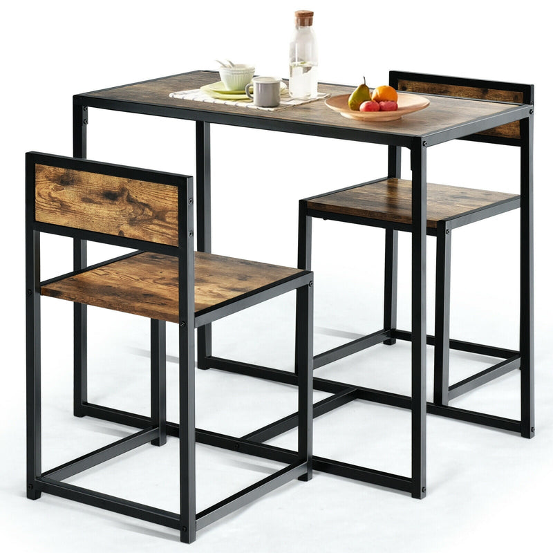 3 Pieces Dining Set Compact Table and 2 Chair with Metal Frame for Small Space - Relaxacare