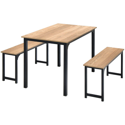 3 Pieces Dining Table Set with 2 Benches for Dining Room Kitchen Bar-Natural - Relaxacare