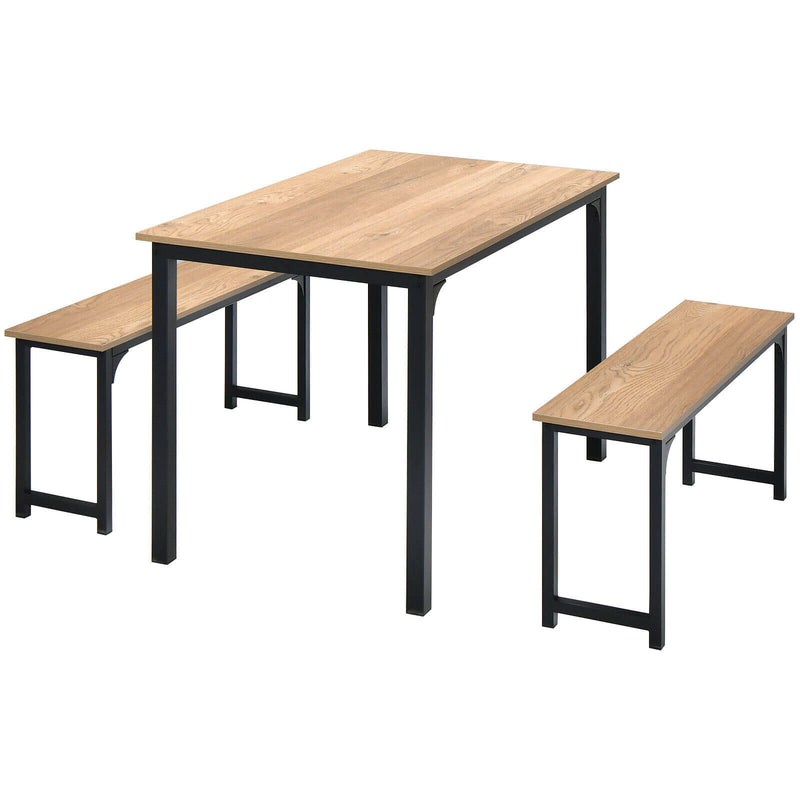 3 Pieces Dining Table Set with 2 Benches for Dining Room Kitchen Bar-Natural - Relaxacare