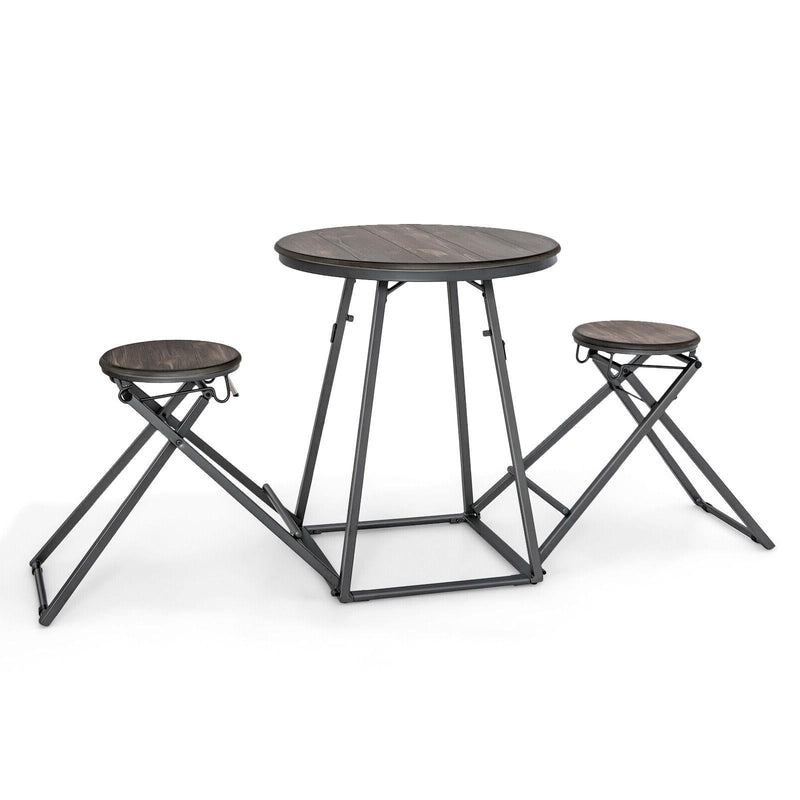 3 Pieces Dining Table Set with 2 Foldable Stools for Small Space - Relaxacare