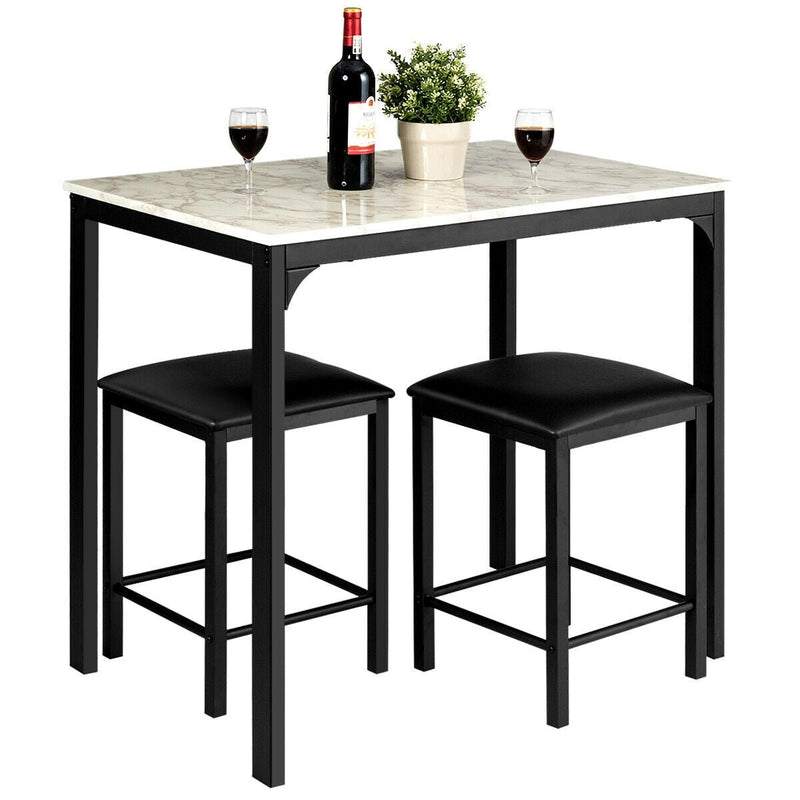 3 Pieces Dining Table Set with Faux Marble Tabletop and 2 Chairs
