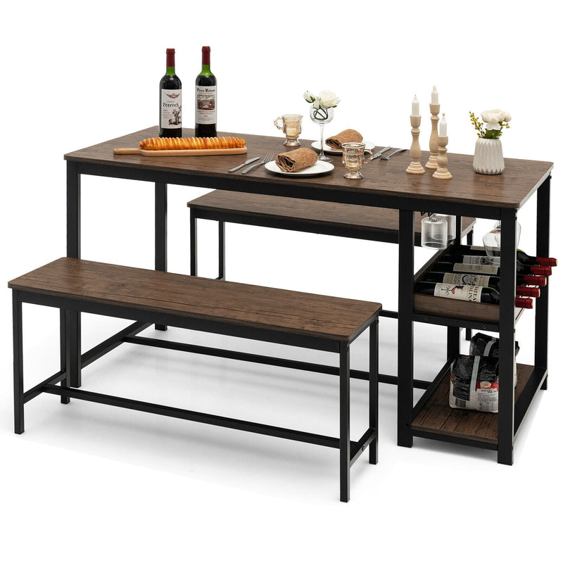 Table Decor Rack 3 Pieces Dining Table Set with Wine Rack