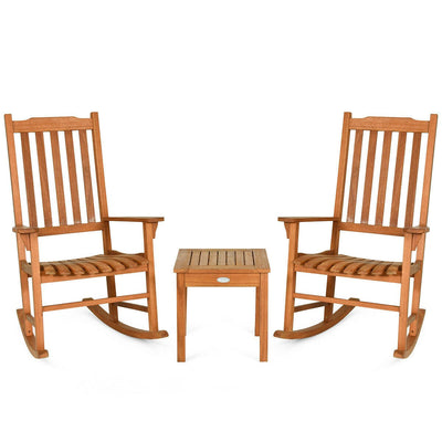 3 Pieces Eucalyptus Rocking Chair Set with Coffee Table - Relaxacare