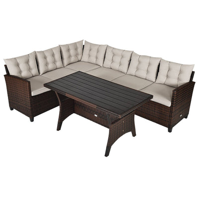 3 Pieces Hand-Woven Rattan Outdoor Sofa Set with Dining Table - Relaxacare