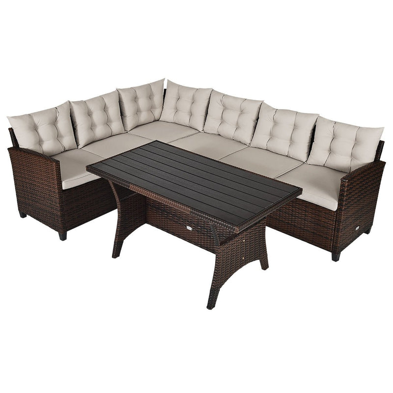 3 Pieces Hand-Woven Rattan Outdoor Sofa Set with Dining Table - Relaxacare