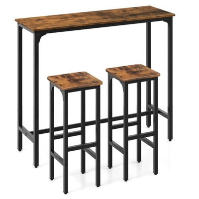 3 Pieces Industrial Bar Table and Chairs Set with Metal Frame - Relaxacare