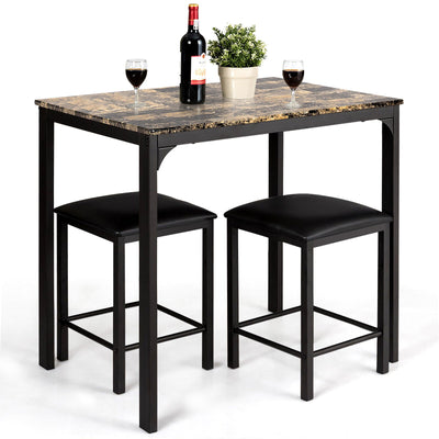 3 Pieces Kitchen Counter Height Faux Marble Table 2 Chairs Set - Relaxacare