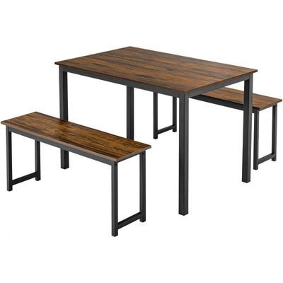 3 Pieces Kitchen Dining Table Set with 2 Benches for Limited Space -Coffee - Relaxacare