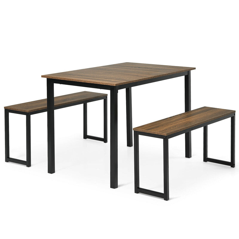 3 Pieces Kitchen Dining Table Set with 2 Benches for Limited Space -Natural - Relaxacare