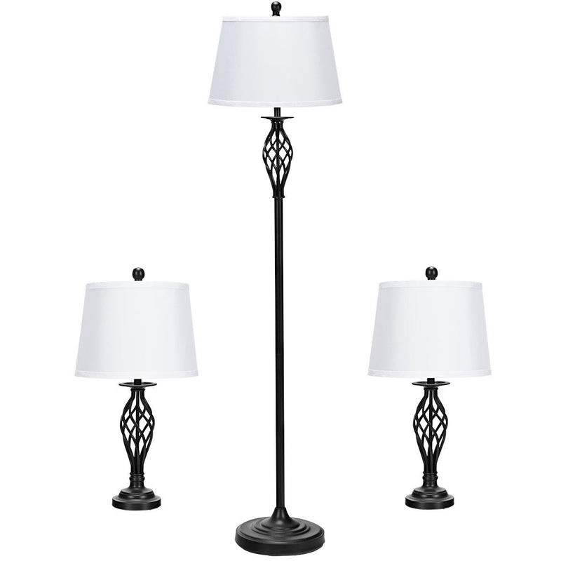 3 Pieces Lamp Set 2 Table Lamps 1 Floor Lamp with Fabric Shades - Relaxacare