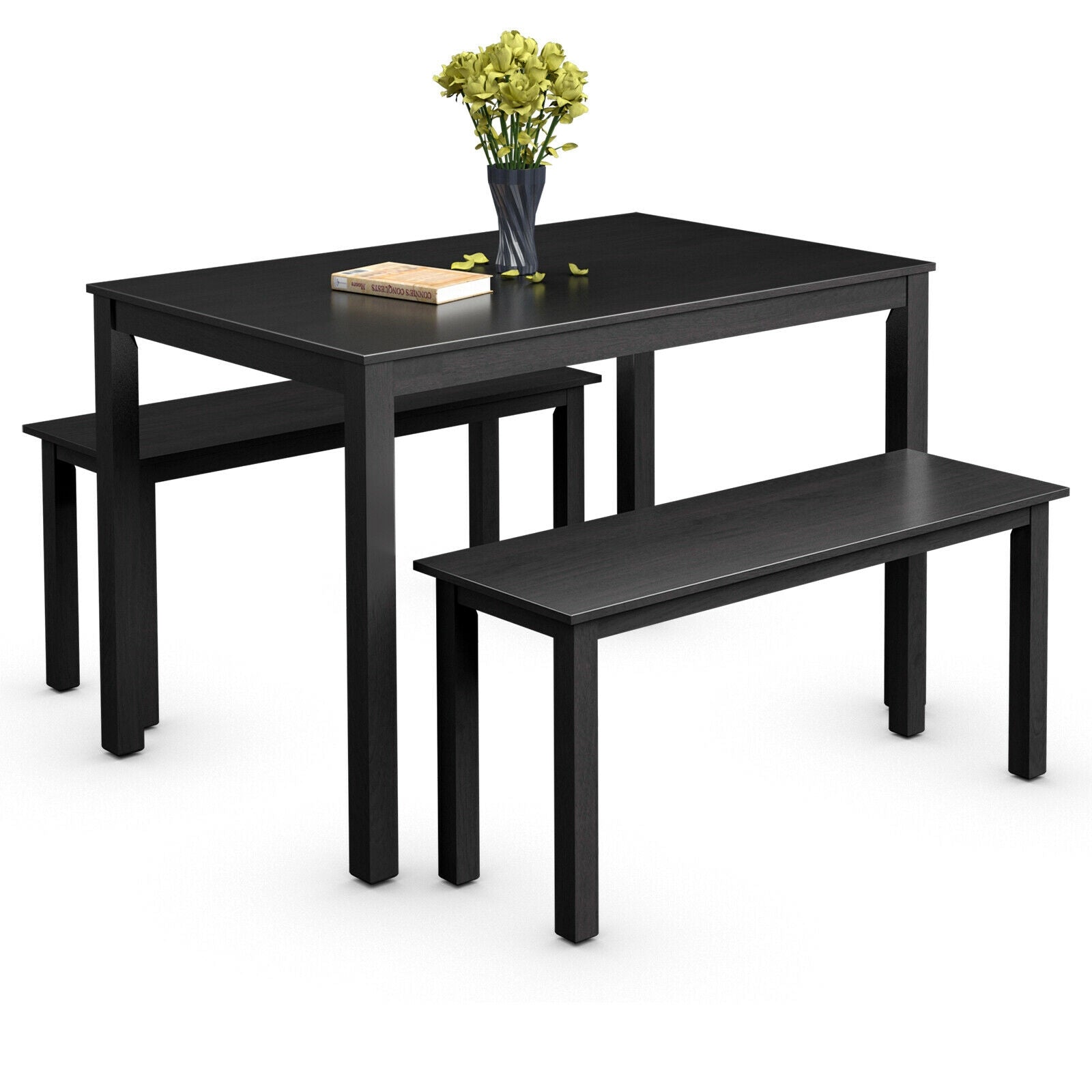 3 Pieces Modern Studio Collection Table Dining Set -Black