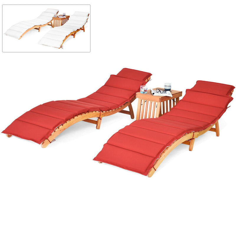 3 Pieces of Wooden Folding Patio Lounge Chair Table Set - Relaxacare