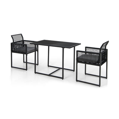 3 Pieces Outdoor Dining Set with Folding Backrest and Seat Cushions - Relaxacare