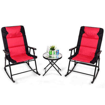 3 Pieces Outdoor Folding Rocking Chair Table Set with Cushion - Relaxacare