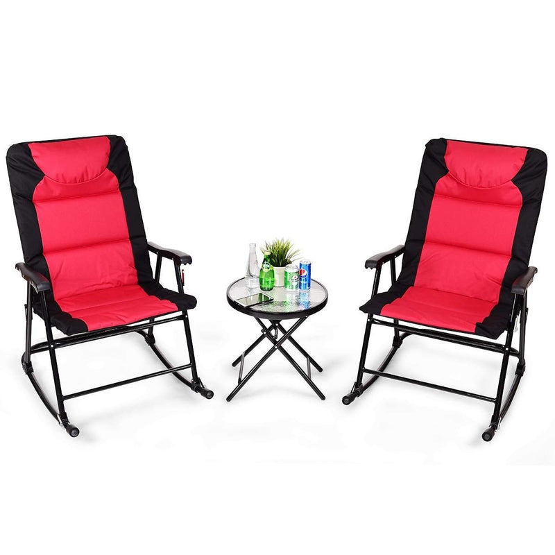 3 Pieces Outdoor Folding Rocking Chair Table Set with Cushion - Relaxacare