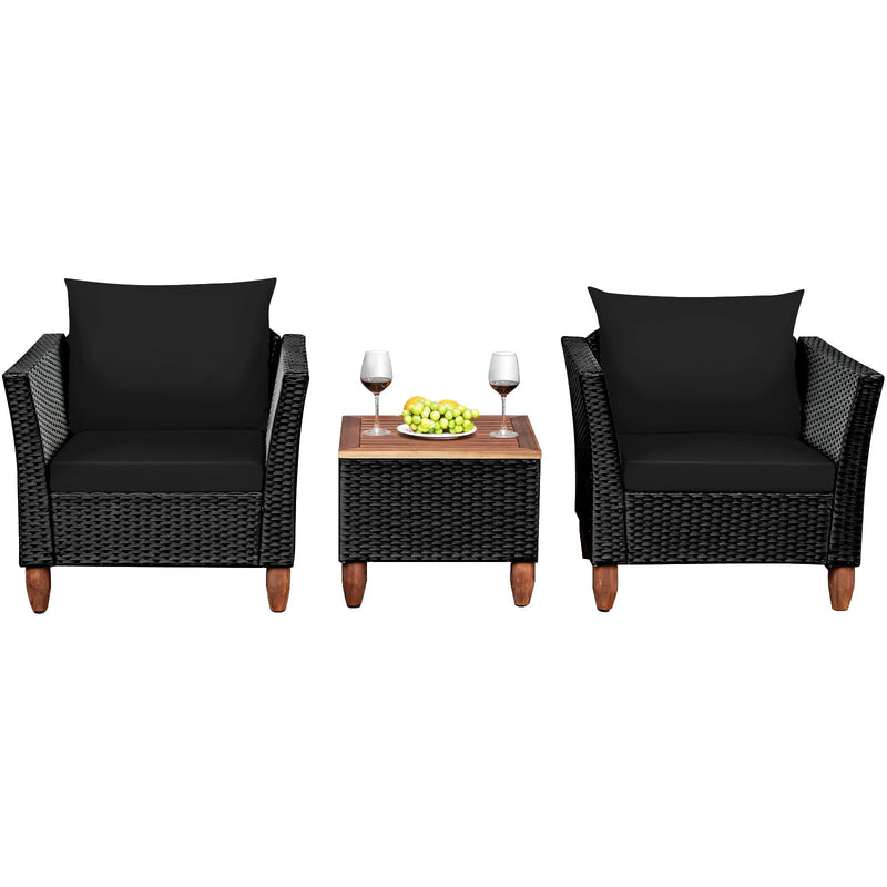 3 Pieces Outdoor Patio Rattan Furniture Set-Black - Relaxacare