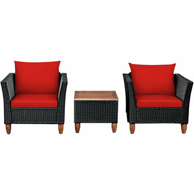 3 Pieces Outdoor Patio Rattan Furniture Set-Red - Relaxacare