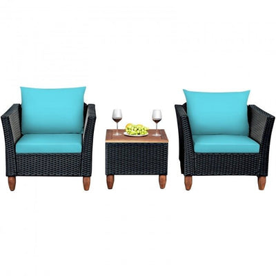 3 Pieces Outdoor Patio Rattan Furniture Set-Turquoise - Relaxacare