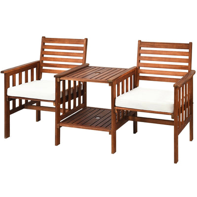 3 Pieces Outdoor Patio Table Chairs Set Acacia Wood Loveseat - Relaxacare