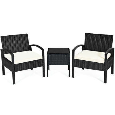 3 Pieces Outdoor Rattan Patio Conversation Set with Seat Cushions - Relaxacare