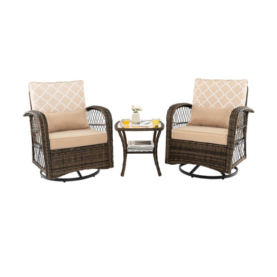 3 Pieces Outdoor Wicker Conversation Set with Tempered Glass Coffee Table - Relaxacare