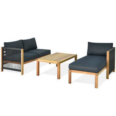 3 Pieces Patio Acacia Wood Sofa Furniture Set with Nylon Rope Armrest - Relaxacare