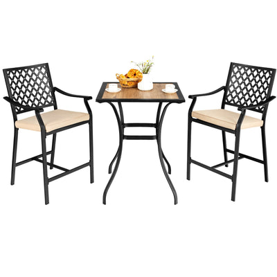 3 Pieces Patio Bar Set with 2 Bar Stools and 1 Square Table - Relaxacare