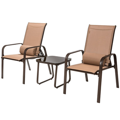 3 Pieces Patio Bistro Furniture Set with Adjustable Backrest-Coffee - Relaxacare