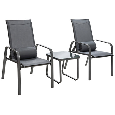 3 Pieces Patio Bistro Furniture Set with Adjustable Backrest-Gray - Relaxacare