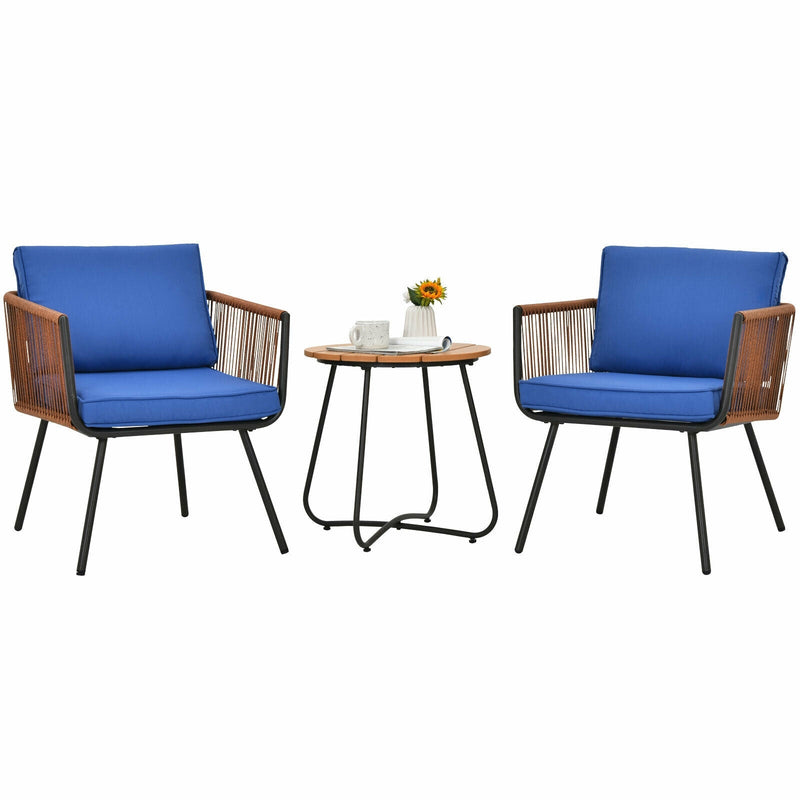 3 Pieces Patio Bistro Furniture Set with Armrest and Soft Cushions - Relaxacare