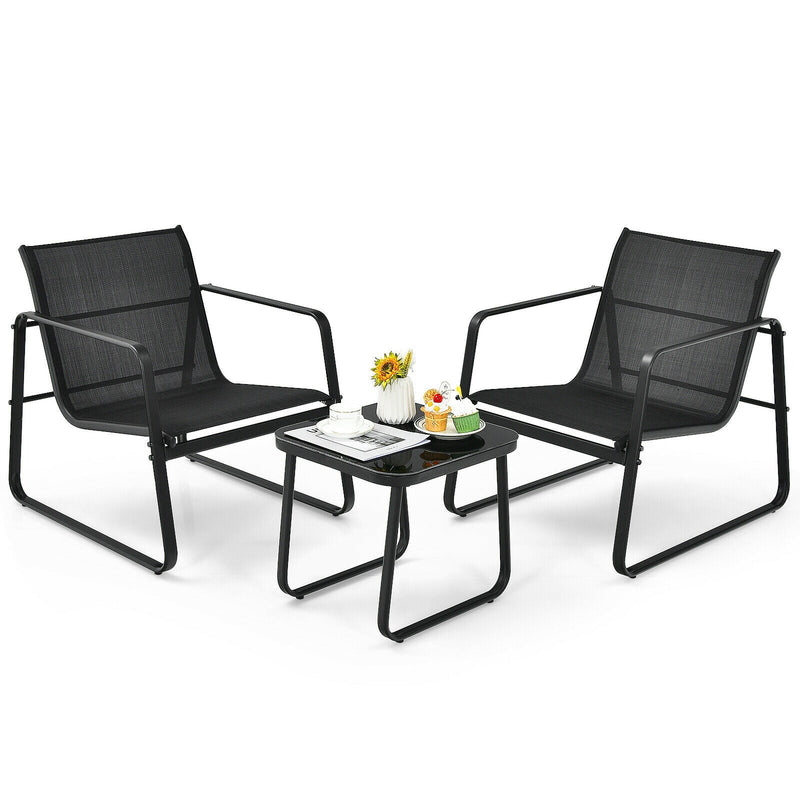 3 Pieces Patio Bistro Furniture Set with Glass Top Table Garden Deck - Relaxacare