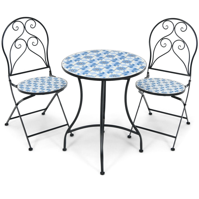 3 Pieces Patio Bistro Furniture Set with Mosaic Design - Relaxacare