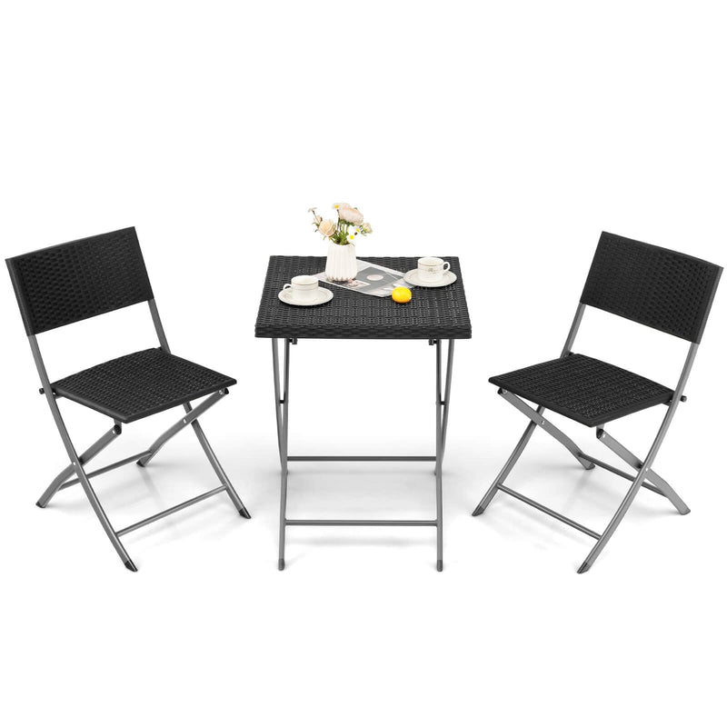 3 Pieces Patio Bistro Set with Folding Wicker Chairs and Table - Relaxacare