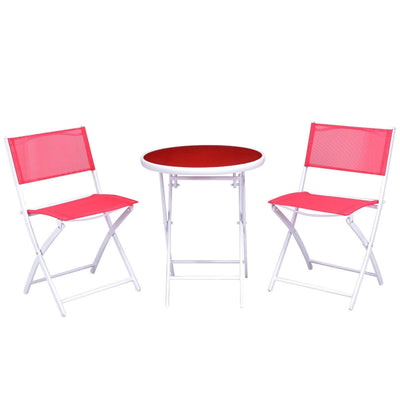 3 Pieces Patio Folding Bistro Set for Balcony or Outdoor Space-Red - Relaxacare