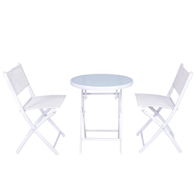 3 Pieces Patio Folding Bistro Set for Balcony or Outdoor Space-White - Relaxacare