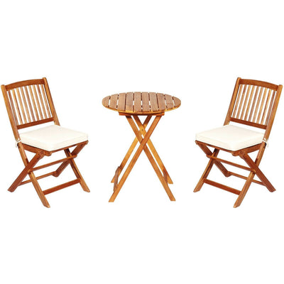 3 Pieces Patio Folding Bistro Set with Padded Cushion and Round Coffee Table - Relaxacare
