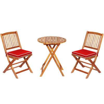 3 Pieces Patio Folding Wooden Bistro Set Cushioned Chair-Red - Relaxacare