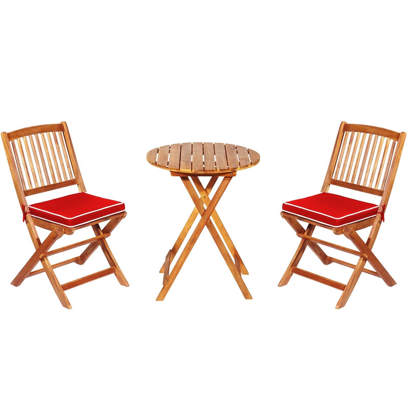 3 Pieces Patio Folding Wooden Bistro Set Cushioned Chair-Red - Relaxacare