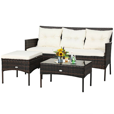 3 Pieces Patio Furniture Sectional Set with 5 Cozy Cushions - Relaxacare