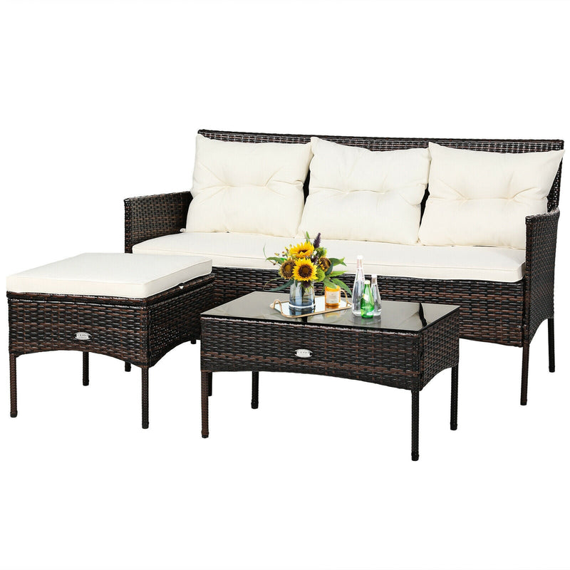 3 Pieces Patio Furniture Sectional Set with 5 Cozy Cushions - Relaxacare