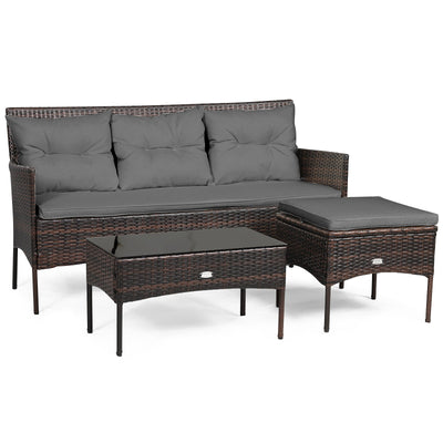 3 Pieces Patio Furniture Sectional Set with 5 Cozy Seat and Back Cushions-Gray - Relaxacare