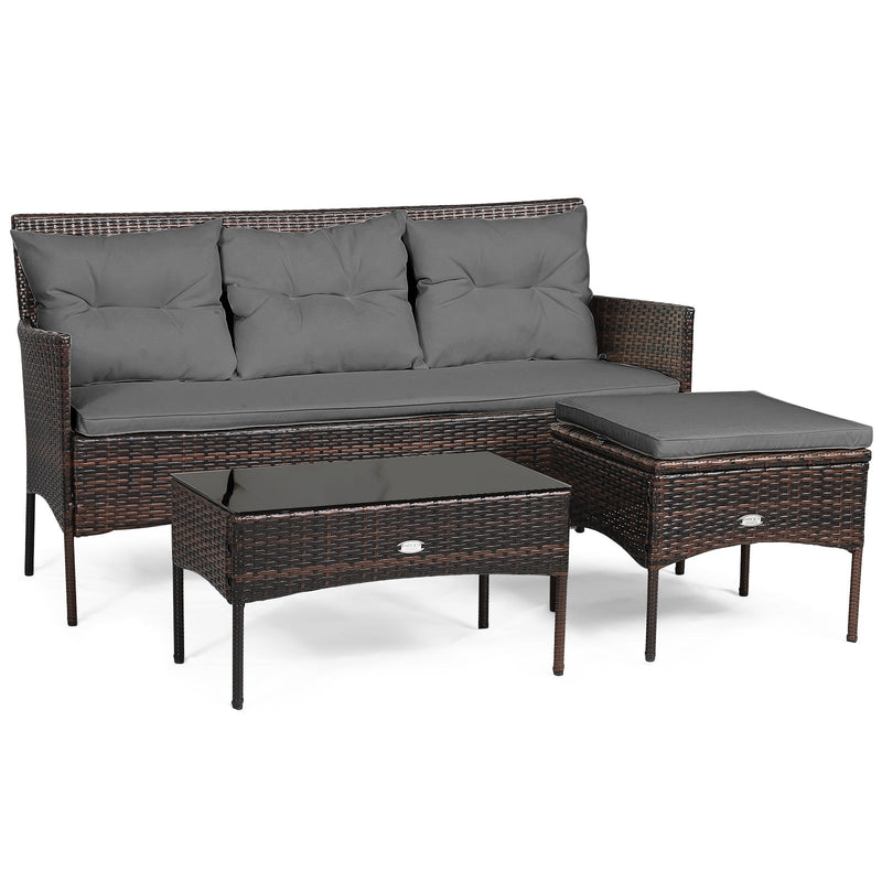 3 Pieces Patio Furniture Sectional Set with 5 Cozy Seat and Back Cushions-Gray - Relaxacare