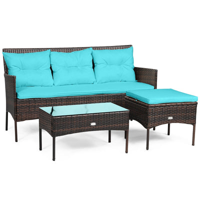 3 Pieces Patio Furniture Sectional Set with 5 Cozy Seat and Back Cushions-Turquoise - Relaxacare